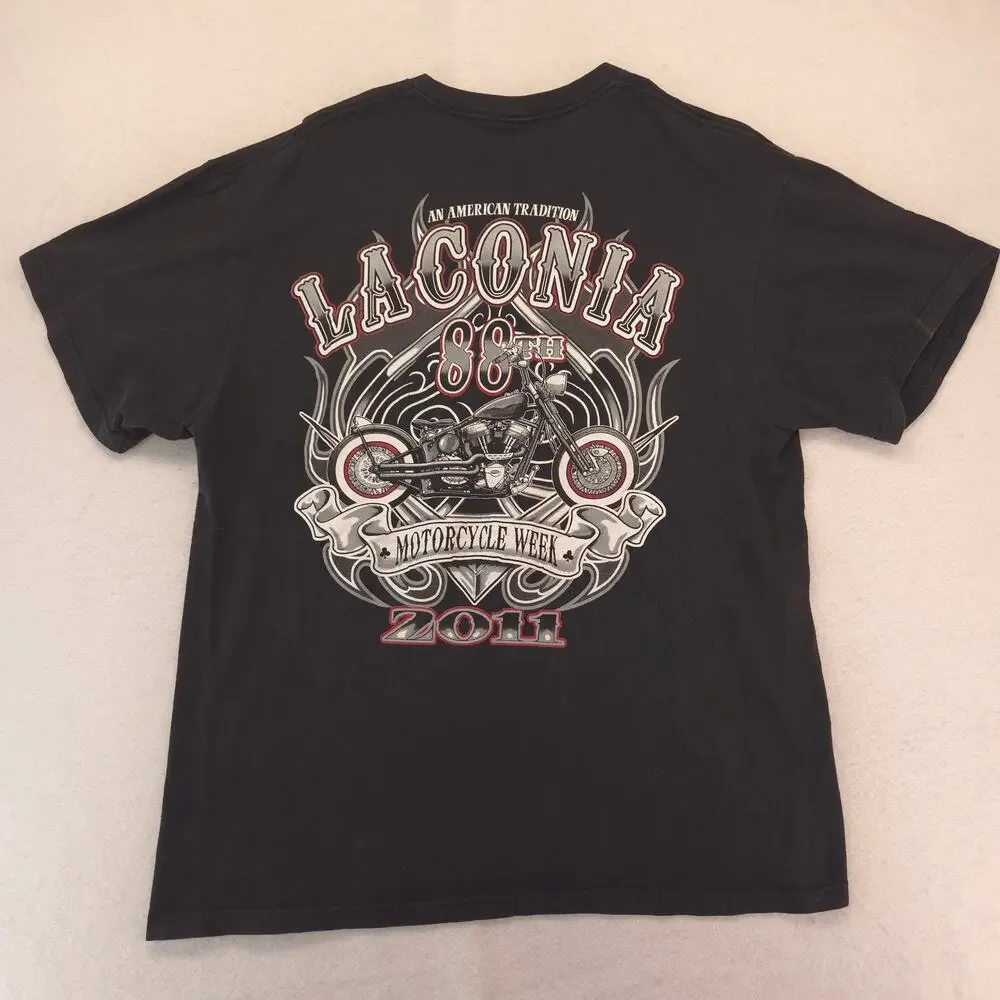 Laconia 88th  Motorcycles Week 2011 Crew Neck Graphic T-Shirt Mens Size XL Black